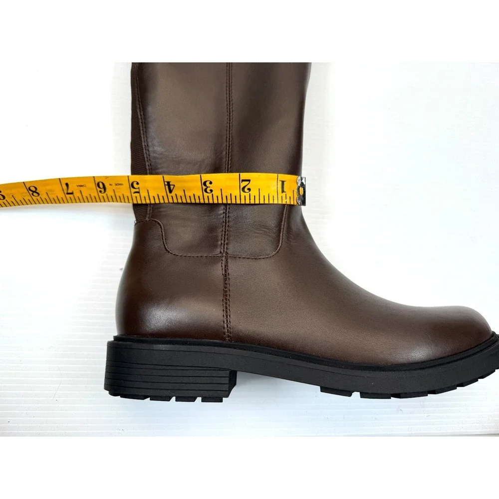 Land's End Knee-High Leather Riding Boot Women 7.5 NWOB $280 Zip Closure Elastic